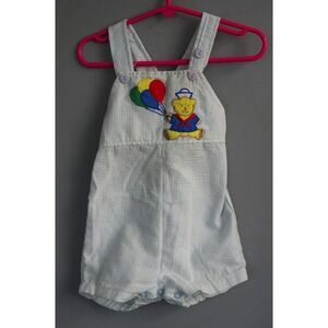 Vtg Baby Boy Romper Embroidered Bear Balloons Primary Color EUC Sears USA 12 mos
